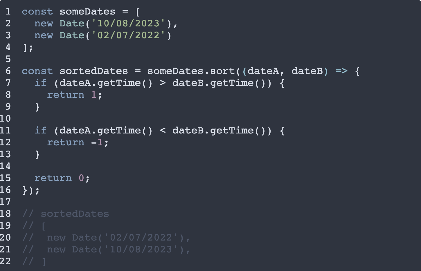 How to compare two dates in JavaScript code example image