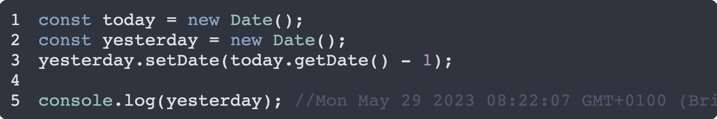 How to get yesterdays date in JavaScript code example image