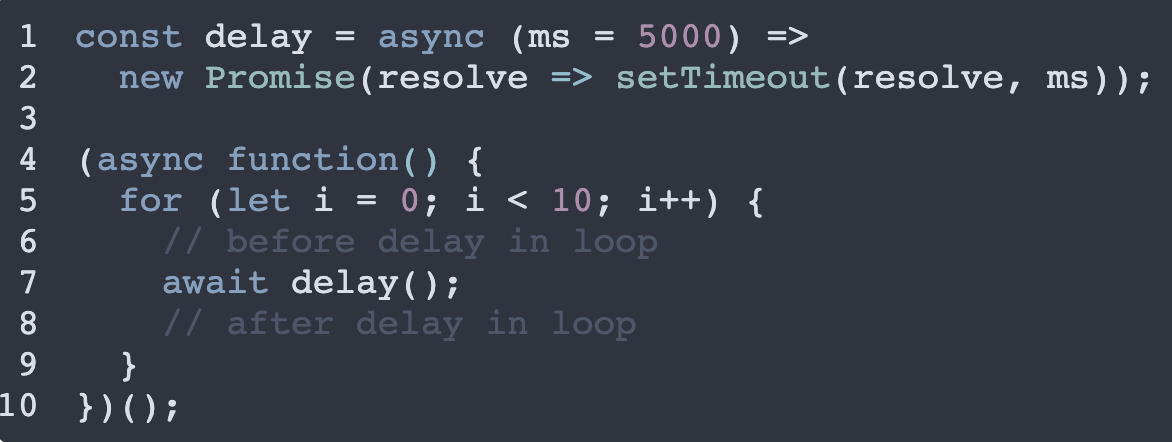 How to make a loop wait in JavaScript code example image