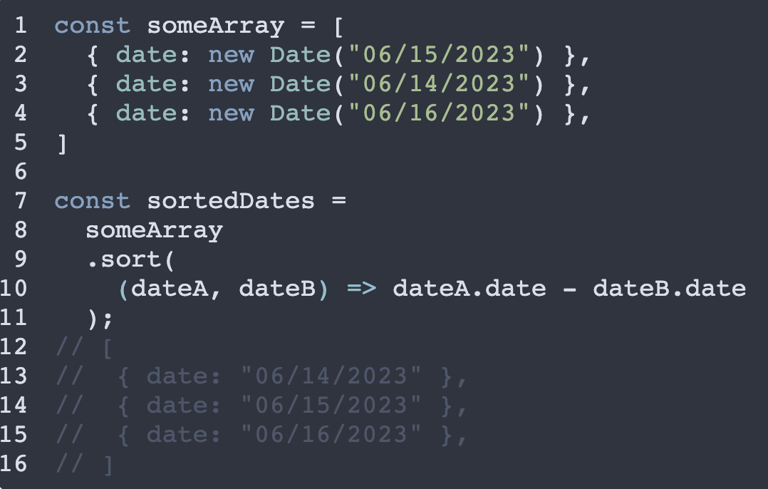 How to sort an array by date in JavaScript code example image