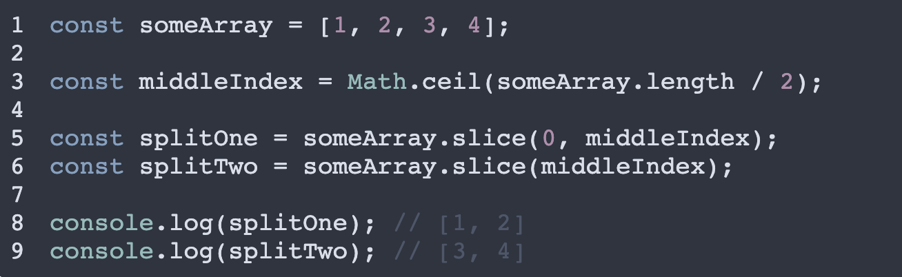 How to split an array in two in JavaScript code example image