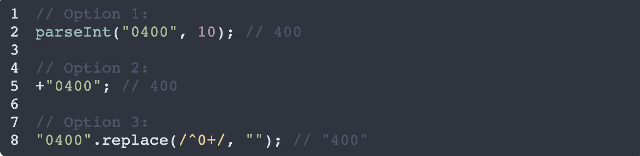 How to trim and remove leading zeros in JavaScript code example image