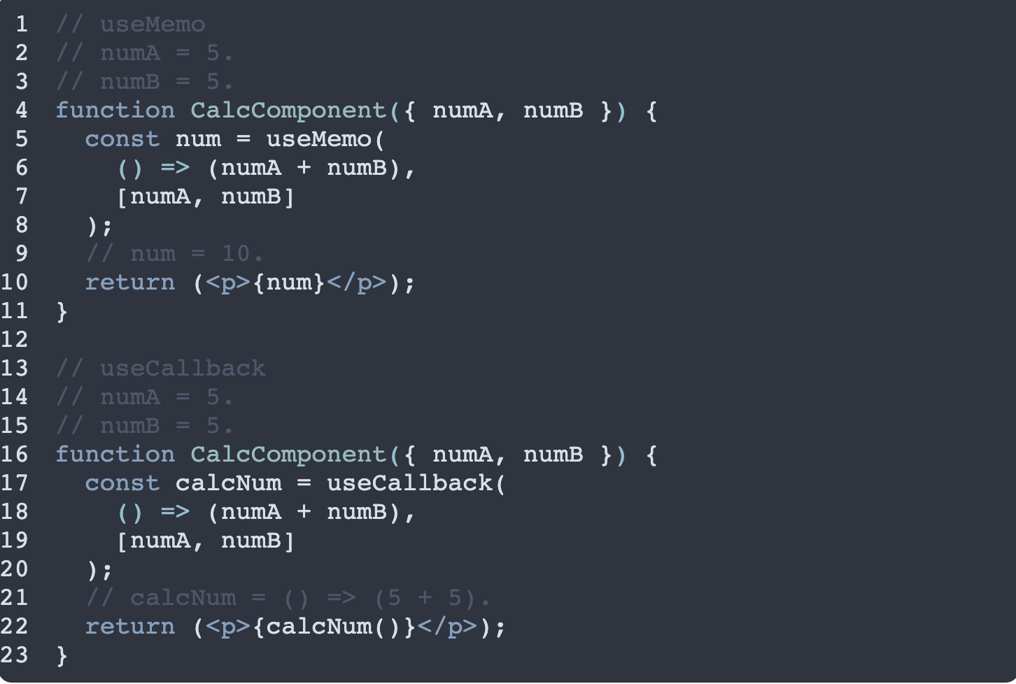 What is the difference between useMemo and useCallback? code example image